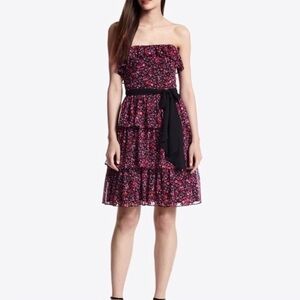 White House Black Market floral, tiered, strapless party dress - size 8 pink